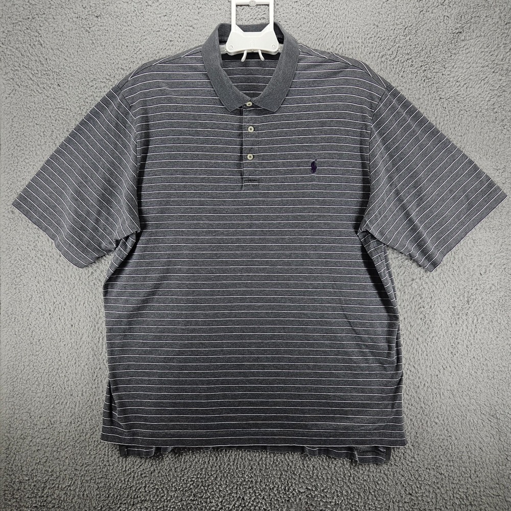 Polo Golf Ralph Lauren Mens XL Pima Cotton Striped‎ Polo Shirt Grey Purple